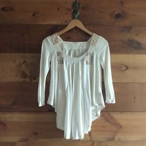 Free People Lace & Embroidered Square Neck Top
